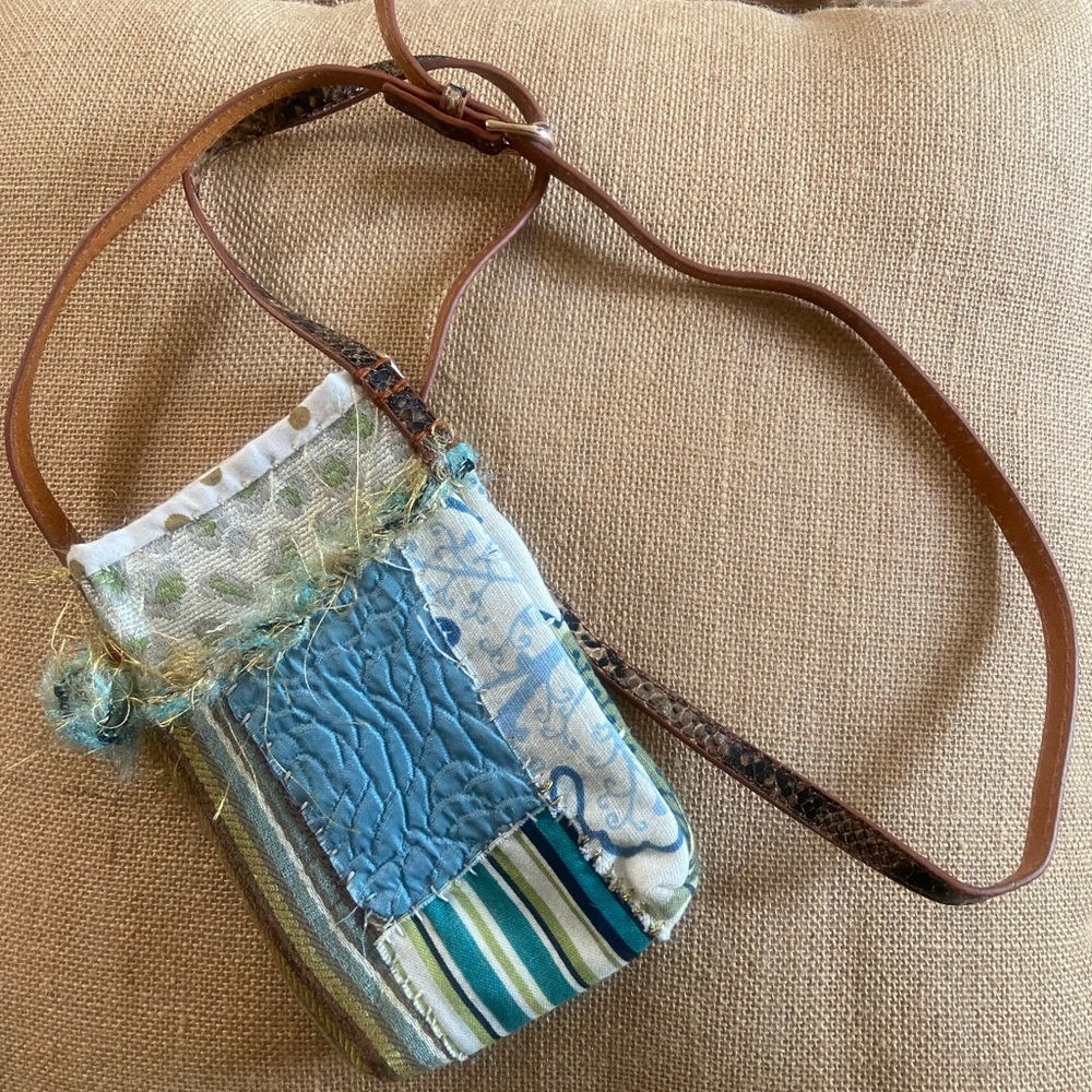 Patchwork Crossbody Bag With Brown Strap - image 1